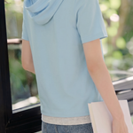 Casual Color Block Paneled Hoodie Short Sleeve T-Shirt - liwisi