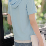 Casual Color Block Paneled Hoodie Short Sleeve T-Shirt - liwisi