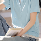 Casual Color Block Paneled Hoodie Short Sleeve T-Shirt - liwisi