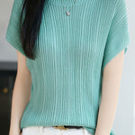 Elegant Round Neck Drop Shoulder Knit Top - liwisi