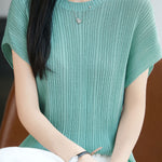 Elegant Round Neck Drop Shoulder Knit Top - liwisi