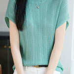 Elegant Round Neck Drop Shoulder Knit Top - liwisi