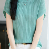 Elegant Round Neck Drop Shoulder Knit Top - liwisi