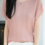 Elegant Round Neck Drop Shoulder Knit Top - liwisi