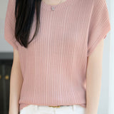 Elegant Round Neck Drop Shoulder Knit Top - liwisi