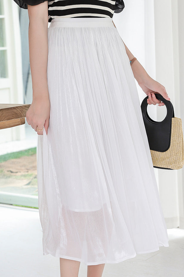 Elegant Flowing Yarn Pleated Midi Skirt - liwisi