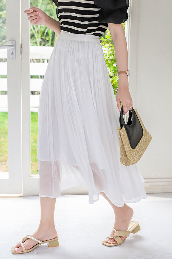 Elegant Flowing Yarn Pleated Midi Skirt - liwisi