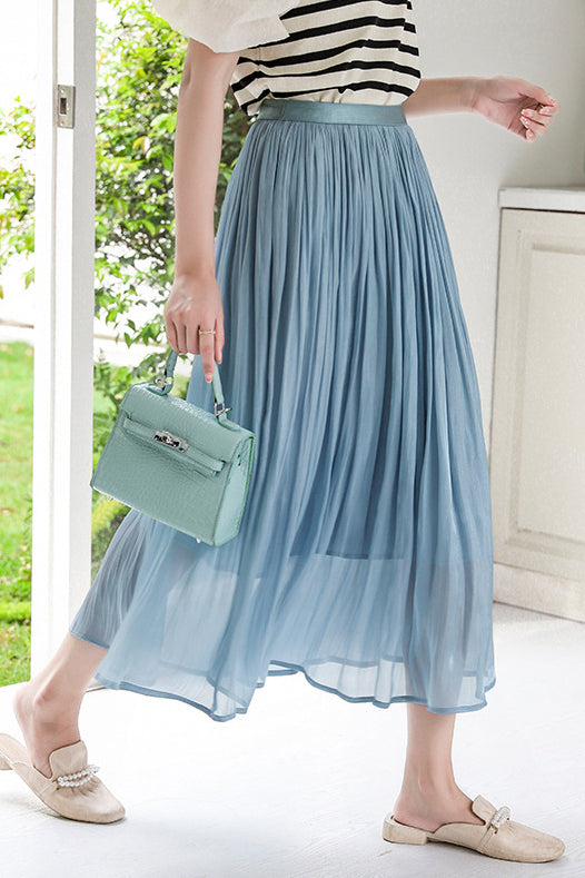 Elegant Flowing Yarn Pleated Midi Skirt - liwisi