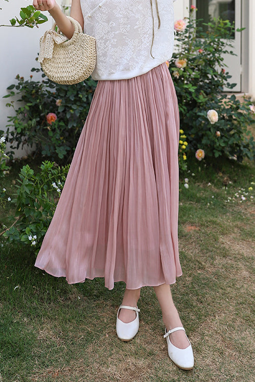 Elegant Flowing Yarn Pleated Midi Skirt - liwisi