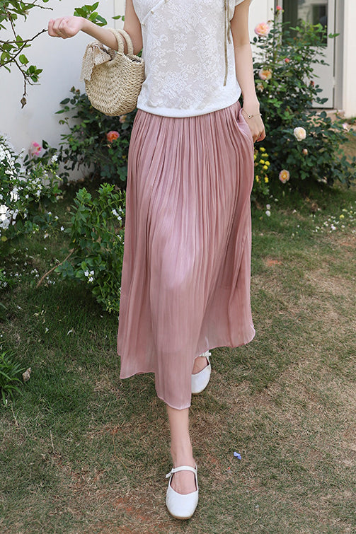 Elegant Flowing Yarn Pleated Midi Skirt - liwisi