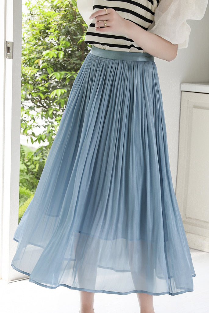 Elegant Flowing Yarn Pleated Midi Skirt - liwisi