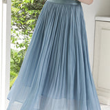 Elegant Flowing Yarn Pleated Midi Skirt - liwisi