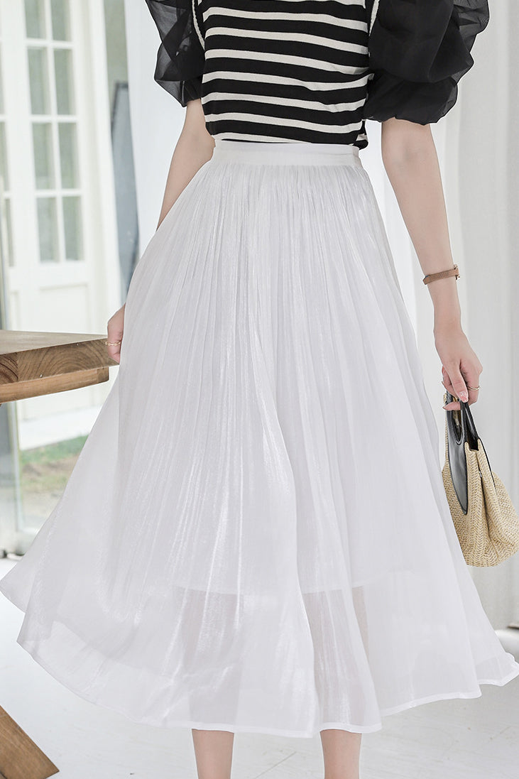 Elegant Flowing Yarn Pleated Midi Skirt - liwisi