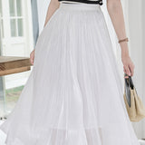 Elegant Flowing Yarn Pleated Midi Skirt - liwisi