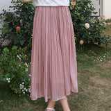 Elegant Flowing Yarn Pleated Midi Skirt - liwisi