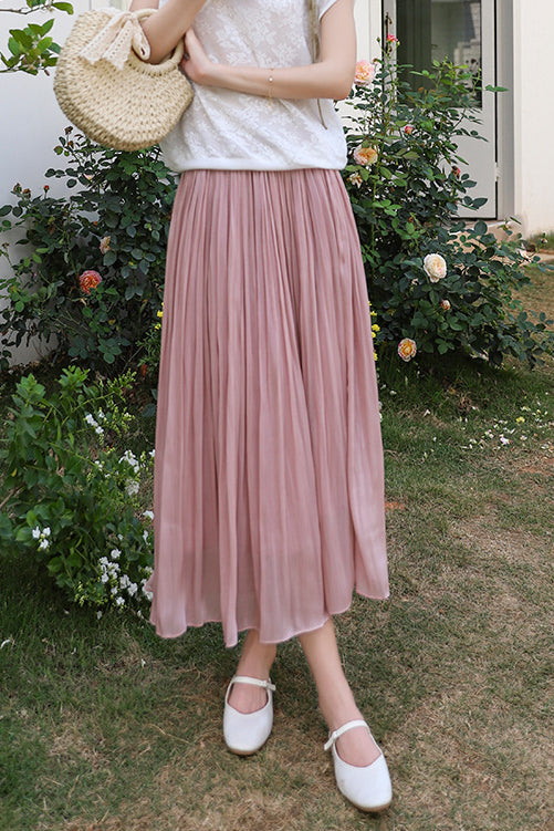 Elegant Flowing Yarn Pleated Midi Skirt - liwisi