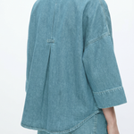 Casual Seven-Point Sleeve Shirt And Wide Leg Pants Denim Set - liwisi