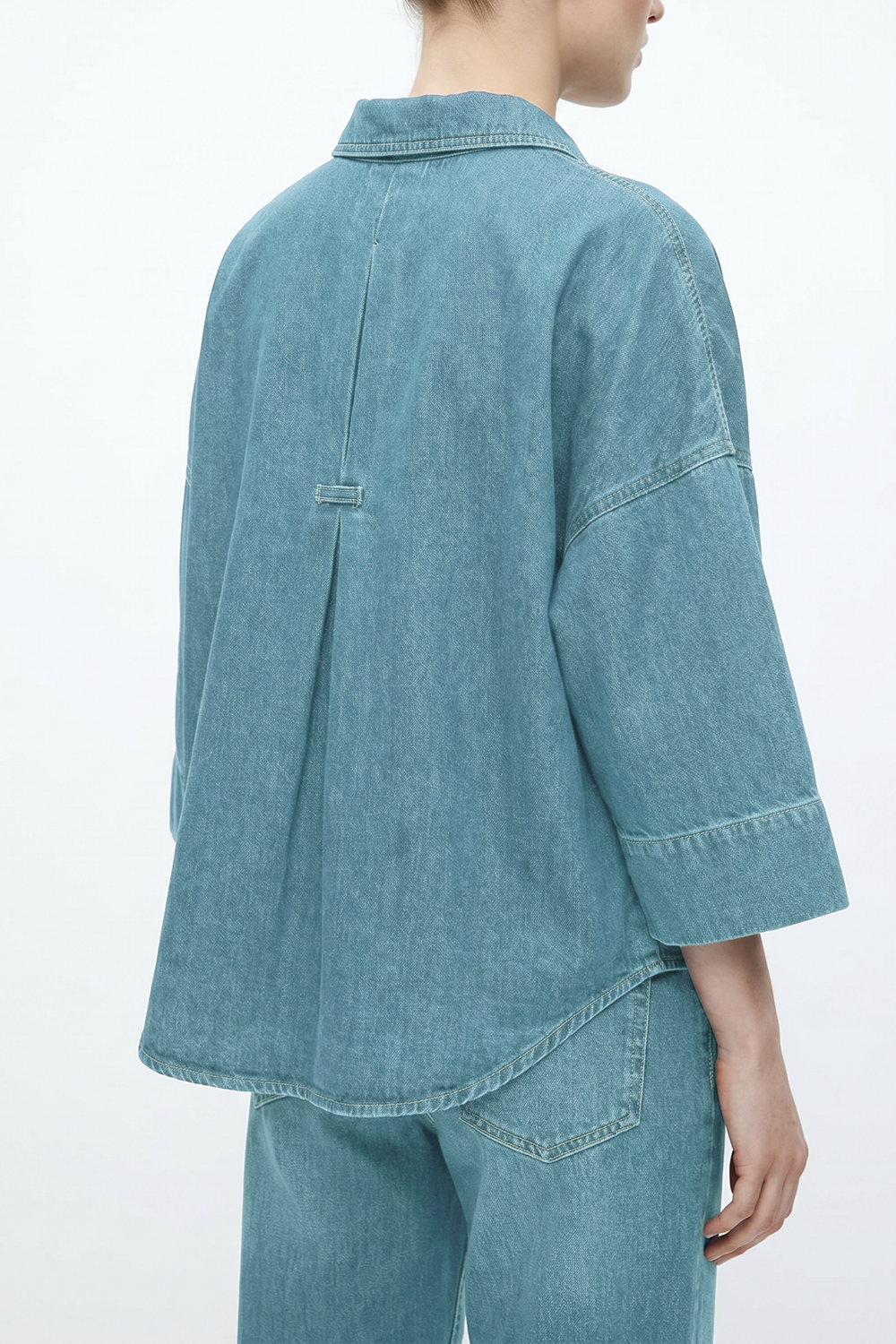 Casual Seven-Point Sleeve Shirt And Wide Leg Pants Denim Set - liwisi