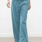 Casual Seven-Point Sleeve Shirt And Wide Leg Pants Denim Set - liwisi