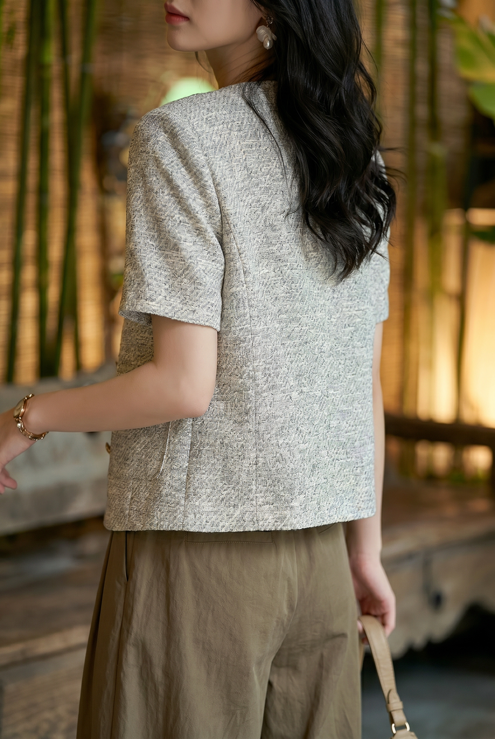 Elegant Commuter Tweed Round Neck Coat - liwisi