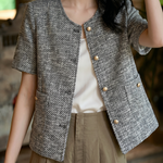 Elegant Commuter Tweed Round Neck Coat - liwisi