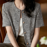 Elegant Commuter Tweed Round Neck Coat - liwisi