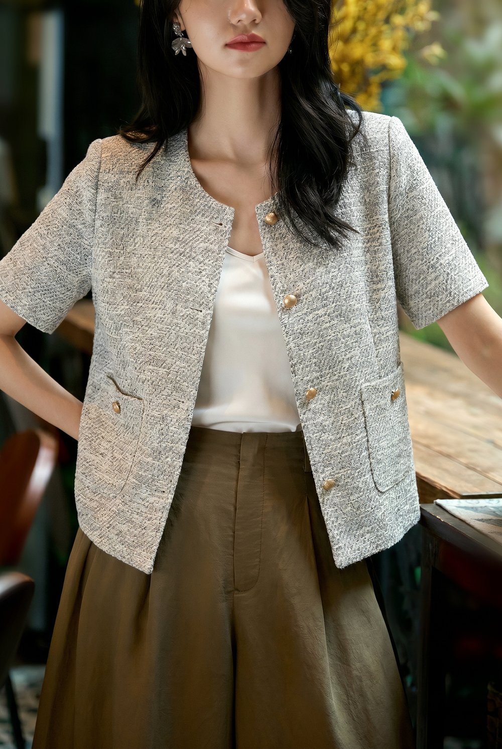 Elegant Commuter Tweed Round Neck Coat - liwisi