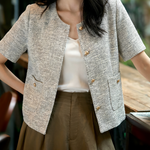 Elegant Commuter Tweed Round Neck Coat - liwisi