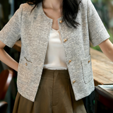 Elegant Commuter Tweed Round Neck Coat - liwisi
