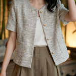 Elegant Commuter Tweed Round Neck Coat - liwisi