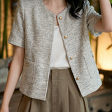 Elegant Commuter Tweed Round Neck Coat - liwisi