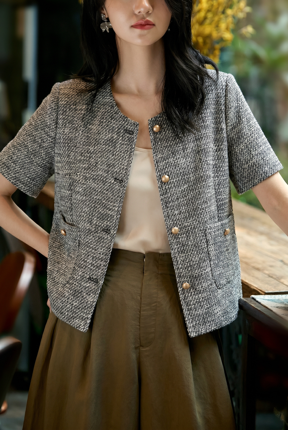 Elegant Commuter Tweed Round Neck Coat - liwisi