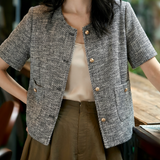 Elegant Commuter Tweed Round Neck Coat - liwisi