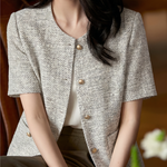 Elegant Commuter Tweed Round Neck Coat - liwisi