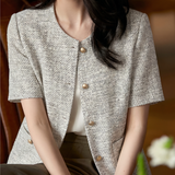 Elegant Commuter Tweed Round Neck Coat - liwisi