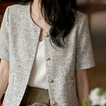 Elegant Commuter Tweed Round Neck Coat - liwisi
