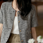 Elegant Commuter Tweed Round Neck Coat - liwisi