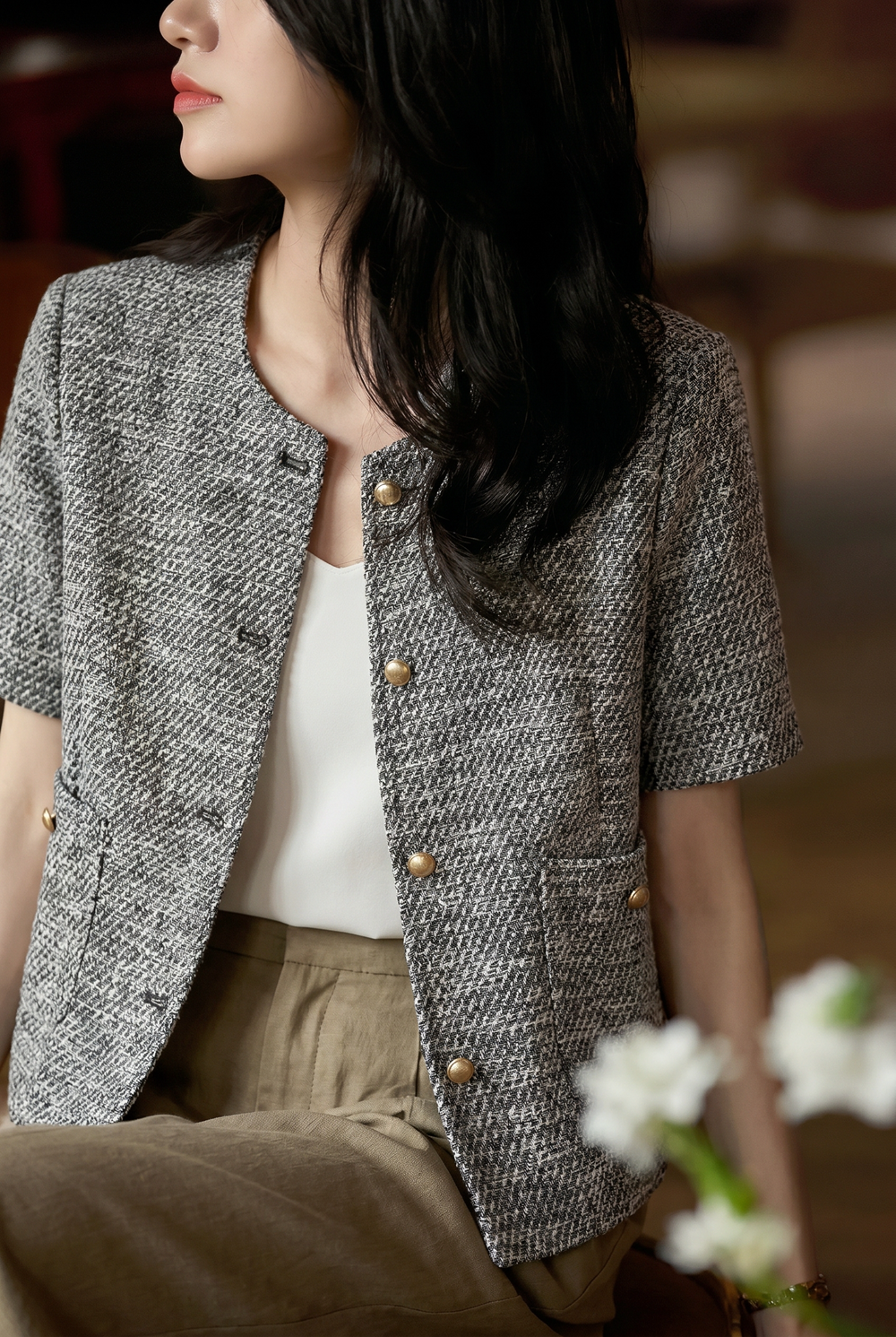 Elegant Commuter Tweed Round Neck Coat - liwisi