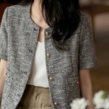 Elegant Commuter Tweed Round Neck Coat - liwisi