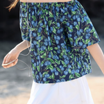 Casual Blueberry Printed Round Neck Shirt - liwisi