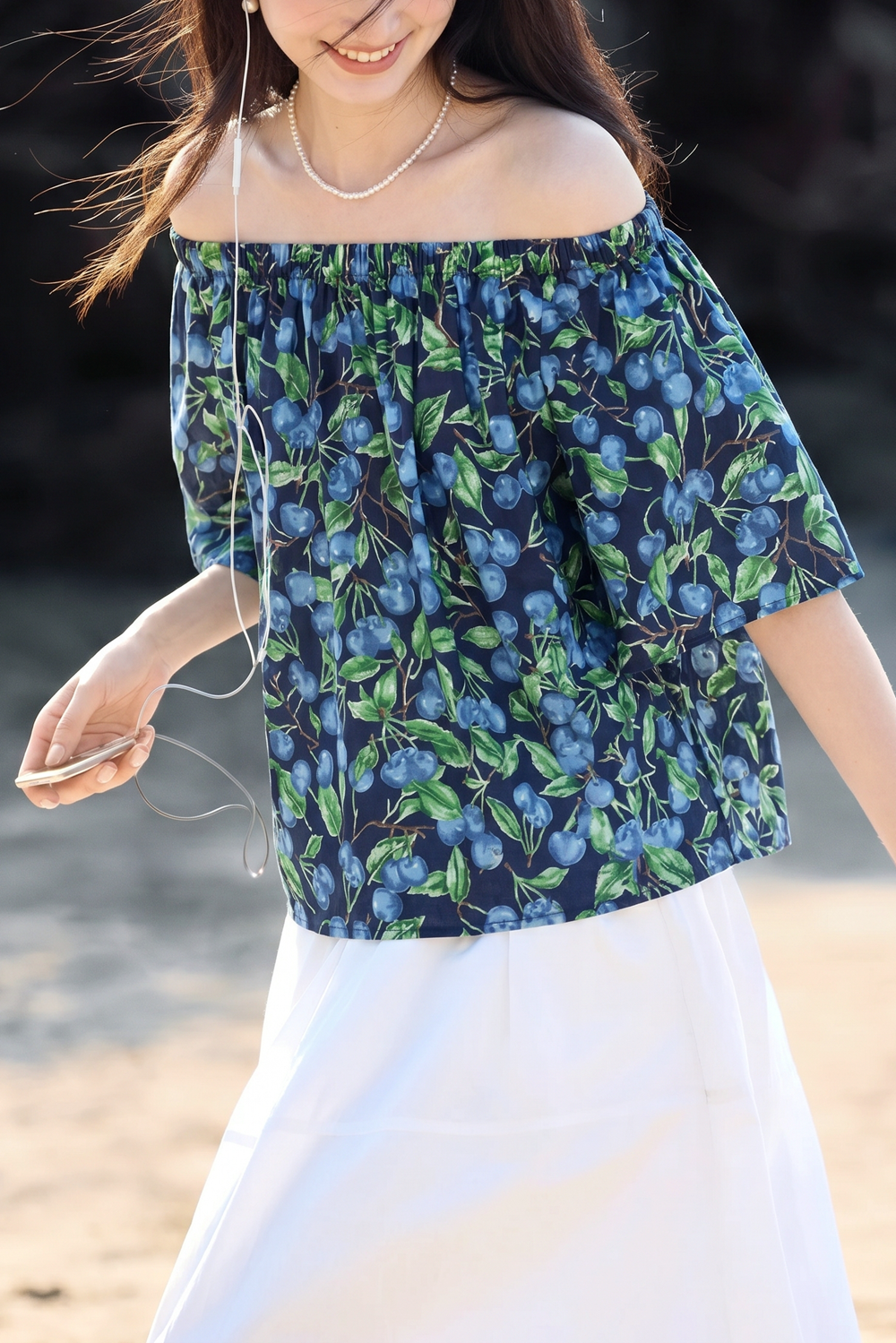 Casual Blueberry Printed Round Neck Shirt - liwisi