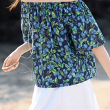 Casual Blueberry Printed Round Neck Shirt - liwisi