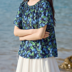 Casual Blueberry Printed Round Neck Shirt - liwisi