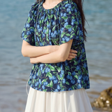 Casual Blueberry Printed Round Neck Shirt - liwisi