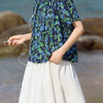 Casual Blueberry Printed Round Neck Shirt - liwisi