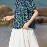 Casual Blueberry Printed Round Neck Shirt - liwisi