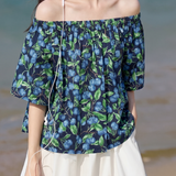 Casual Blueberry Printed Round Neck Shirt - liwisi