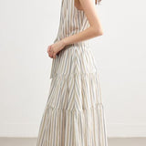 Elegant Commuter Sleeveless Striped Shirt Dress - liwisi