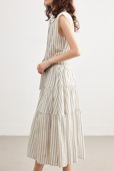 Elegant Commuter Sleeveless Striped Shirt Dress - liwisi