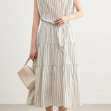 Elegant Commuter Sleeveless Striped Shirt Dress - liwisi